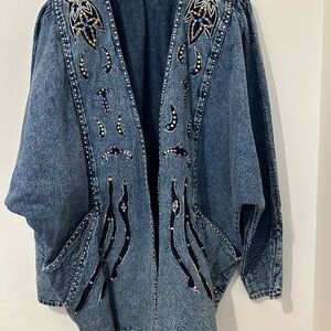 NIYA Collection Vintage Collection Stone Washed Blue Embellished Denim Jacket
